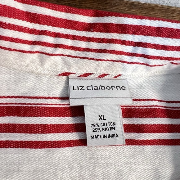 Liz Claiborne Womens Striped Button Down Shirt White & Red Cotton Rayon Sz Xl - Picture 5 of 8